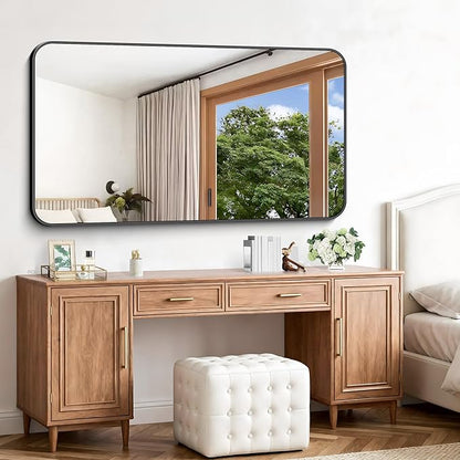 Black Bathroom Mirror, 66x36 inch Aluminum Metal Frame Rectangular Vanity Mirror