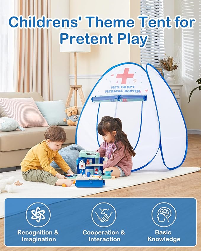 Kids Tent,Pop Up Kids Play Tent Hospital Center Theme with Complete Toy Set, Play Toys Play Set for Indoor Outdoor Pretend Play