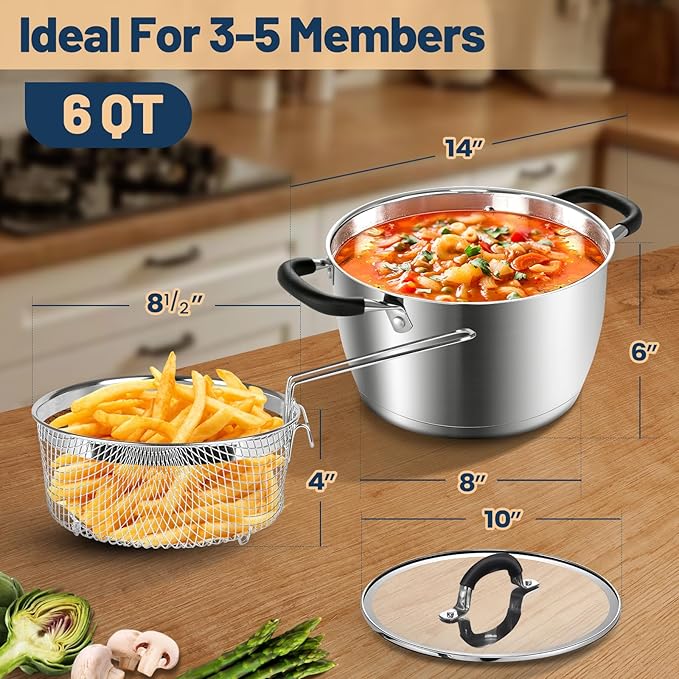AOSION 6 Quart Stainless Steel Stock Pot