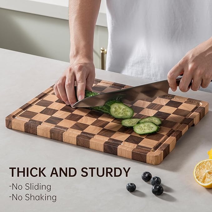 Checkerboard Cutting Boards for Kitchen, Acacia Wooden Cutting Board, End Grain