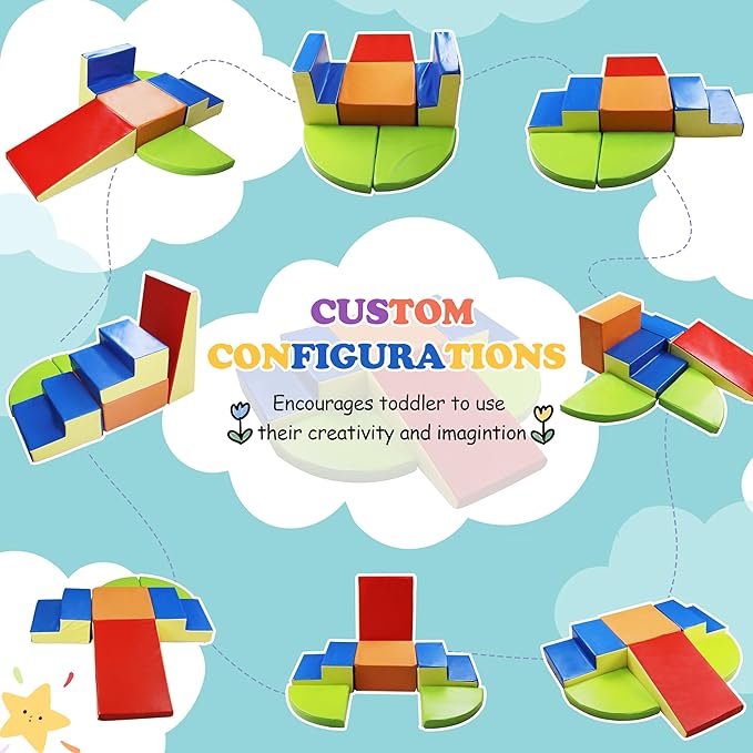 6-Piece Baby Soft Foam Climbing Blocks Set, PU Leather Non Slip Foam Play Gym Climbing Structures for Toddlers 3, Indoor Climb and Crawl Activity Play Set