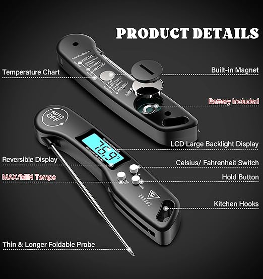 DOQAUS Digital Meat Thermometer, 2 Pack Instant Read Food Thermometer