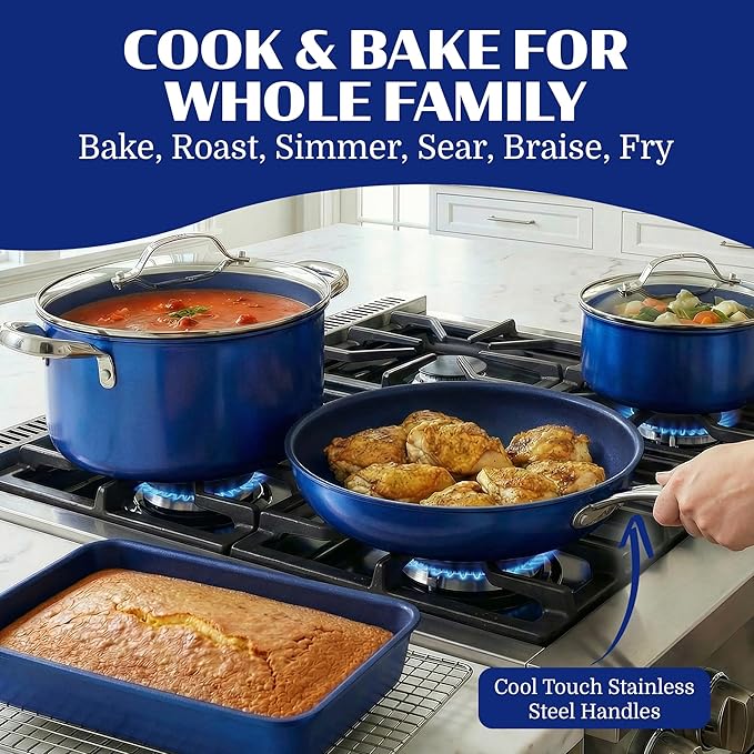 Granitestone Ceraluxe 20 Pc Ceramic Cookware Set Nonstick, Complete Pots and