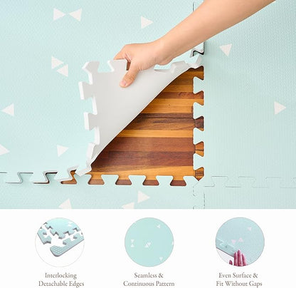 Popsykosy Premium Exercise & Baby Foam Play Mats - Stylish & Large Non-Toxic Puzzle Floor Mat - 6 Tiles - Spacious 6ft x 4ft - Peel-Resistant Reinforced - Soft, Thick, Waterproof - Triangle Blue