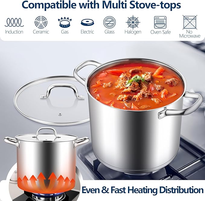 E-far 10 Quart Pot, Stainless Steel Stock Cooking Pot