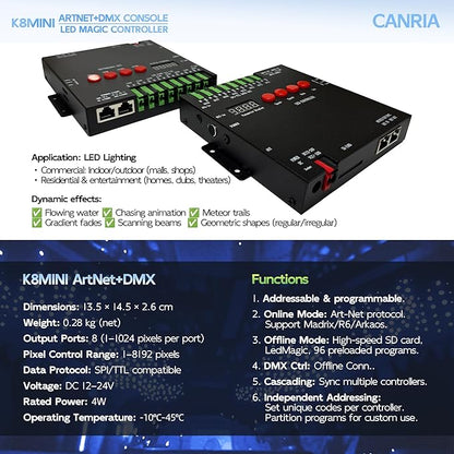 CANRIA K8MINI ARTNET+DMX Console LED Pixel Controller,