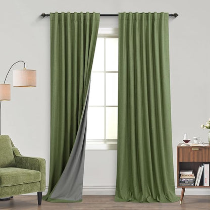KOUFALL 92 Inch Blackout Curtains, Boho Olive Green Pleated Curtains
