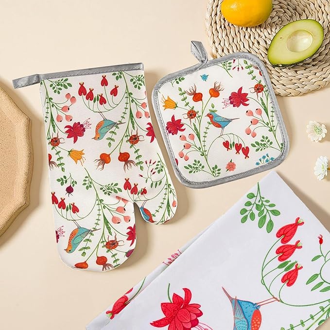 3 Pcs Kitchen Stuff, Kitchen Oven Mitts and Pot Holders Sets