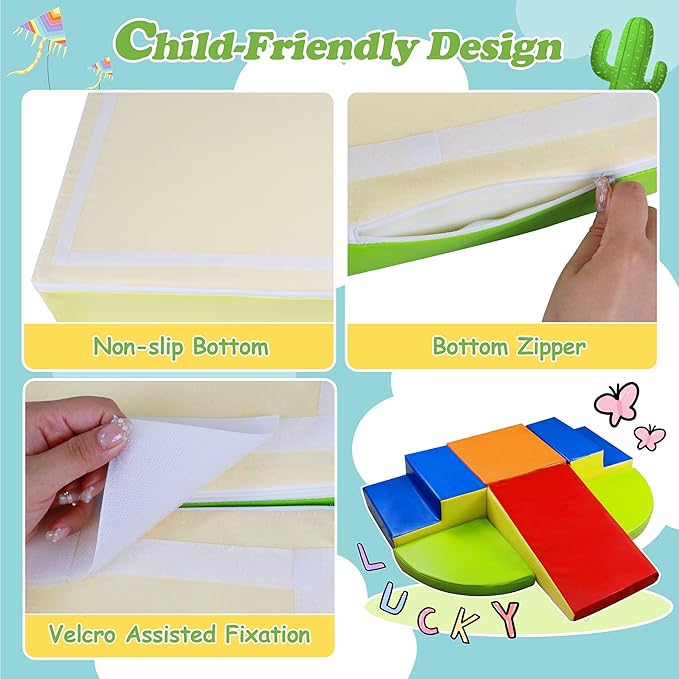 6-Piece Baby Soft Foam Climbing Blocks Set, PU Leather Non Slip Foam Play Gym Climbing Structures for Toddlers 3, Indoor Climb and Crawl Activity Play Set