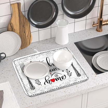 White Kitchen Dish Drying Mat 16x18 Inch Knife Fork Dish Drainer Rack Mats