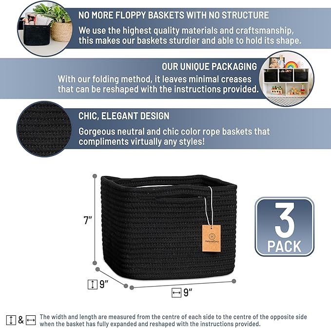 NaturalCozy Storage Cubes 9”x9”x7”Cotton Rope Woven Baskets