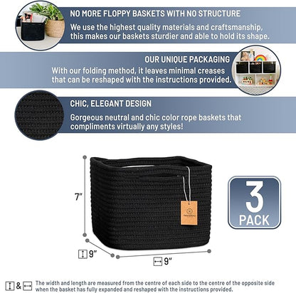 NaturalCozy Storage Cubes 9”x9”x7”Cotton Rope Woven Baskets