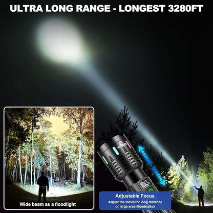Esgreen Rechargeable Flashlights High Lumens 2000 Single 2 Modes, Super Bright LED Flashlight USB C Long Distance 3280ft, Powerful Long Lasting 10H Heavy Duty Strong Flash Light for Camping Hiking