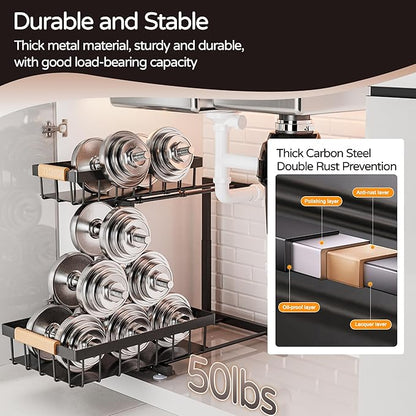 ADBIU Under Sink Organizer, 2 Pack 2 Tier Expandable Height Pull out Kitchen