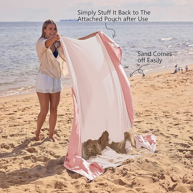 WEKAPO Beach Blanket Sandproof Waterproof, Extra Large Beach Mat, Oversized & Compact Sand Free Mat Quick Drying, Lightweight & Durable with Stakes & Corner Pockets