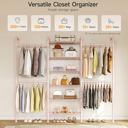 ONBRILL H3 Wall Mounted Closet System, Expandable Industrial Pipe Clothes Rack