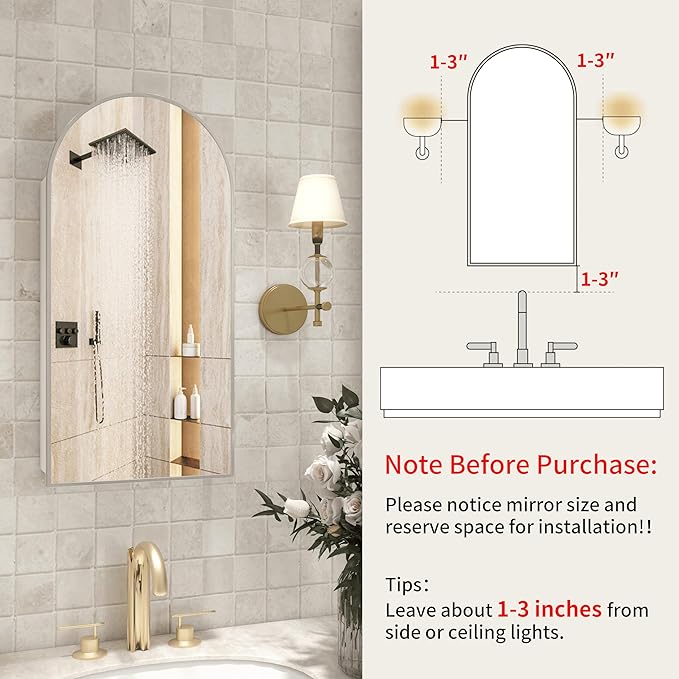 Silver Medicine Cabinet with Arched Mirror, Left or Right Opening, Mirrored