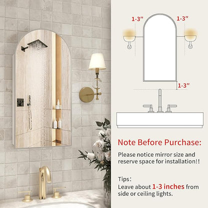 Silver Medicine Cabinet with Arched Mirror, Left or Right Opening, Mirrored