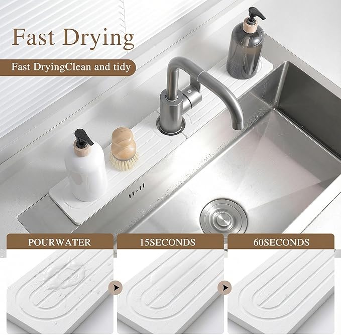 Faucet Mat for Kitchen Sink -Diatomite Stone Drying Mat for Kitchen Counter &