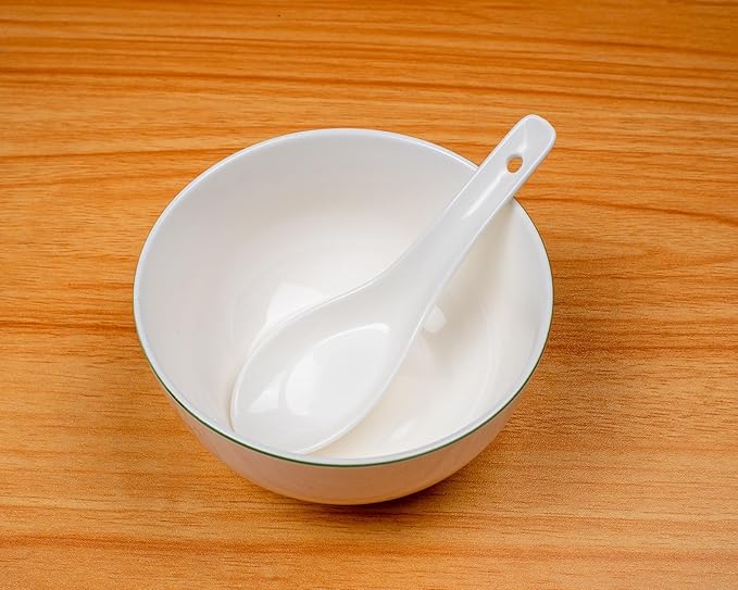 Soup Spoons Set of 10, Ceramic Chinese Soup Spoon, Asian Soup Spoons, White Japanese Spoon Large for Ramen Pho Wonton Dumpling Miso, Deep Oval Hook Design (10 pcs-5.3 inch)