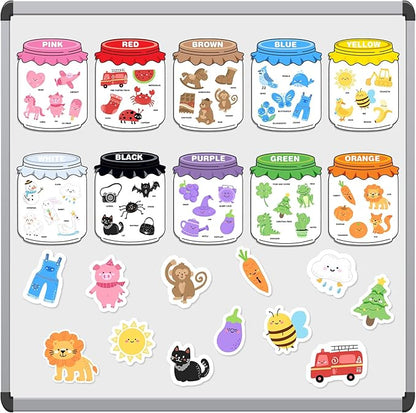 Magnetic Color Sorting Set for Fridge Toddlers 2 3 4 5 Montessori Color Learning for Whiteboard Basic Vocabulary Learning Kitchen Toys Kids pre-k Homeschool Classroom Must Haves