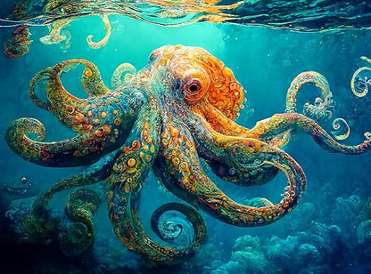 Cross & Glory Jigsaw Puzzles 1000 Pieces - Deep Blue Octopus Odyssey - 1000 Piece Puzzle for Adults | Best New Marine Artwork Ocean Puzzles | Unique Brain Teaser Octopus Puzzle