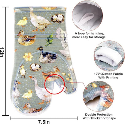 Oven Mitts Set of 2 with Transparent Clear Silicone Shell and Nice Duck