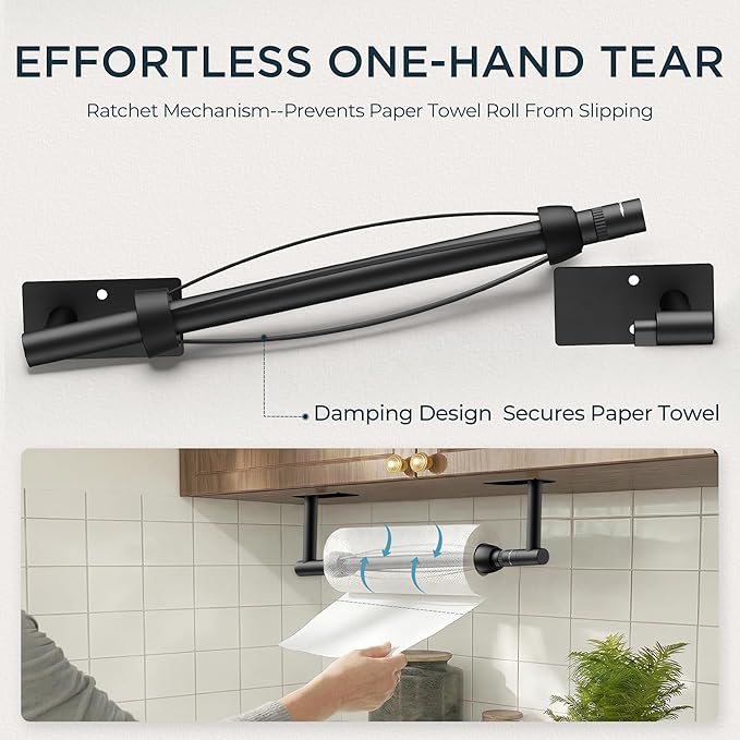 FORIOUS Paper Towel Holder Under Cabinet, Single Hand Operable