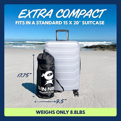 SUN NINJA Beach Tent Sun Shelter UPF50+ - Easy Pop Up Beach Canopy - Outdoor Shade for Camping Trips, Fishing, Backyard Fun Picnics - Sand Shovel, Ground Pegs & Stability Poles