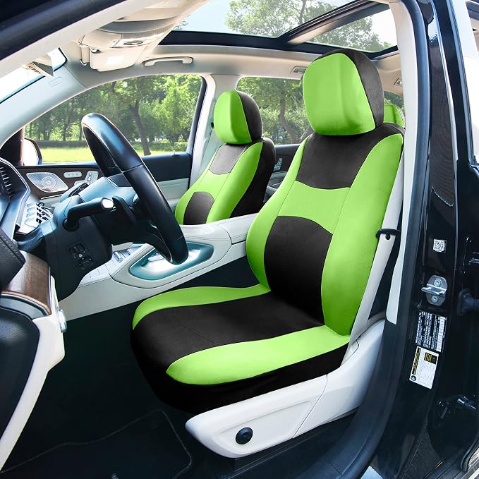 FH Group Stylish Full Set Car Set Covers Front Set and Rear Split Function, Airbag Compatible – Universal Fit for Cars Trucks & SUVs (Green/Black)