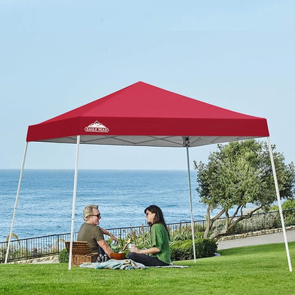 EAGLE PEAK 10x10 Slant Leg Pop-up Canopy Tent Easy One Person Setup Instant Outdoor Beach Canopy Folding Portable Sports Shelter 10x10 Base 8x8 Top (Red)
