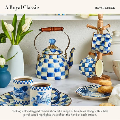 MACKENZIE-CHILDS Enamel Dinner Plate, Decorative Dinnerware Plate, 10 Inches, Set of 1, Blue-and-White Royal Check