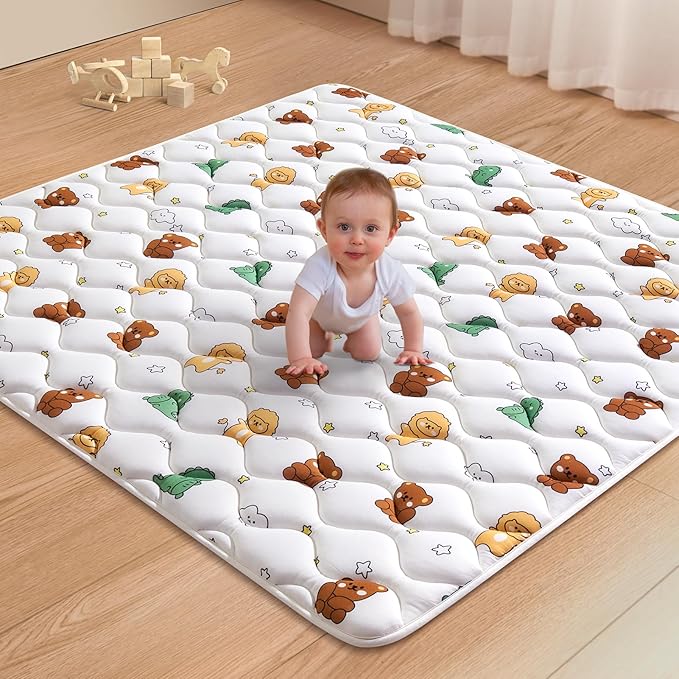 Lilyvibebearhappy Baby Play Mat, 59x59 Inch Thicker and Larger Non-Slip Cushioning Foam Playmats for Babies,Toddlers, Infants, Play & Tummy Time, Foldable and Machine Washable Baby Mat for Floor