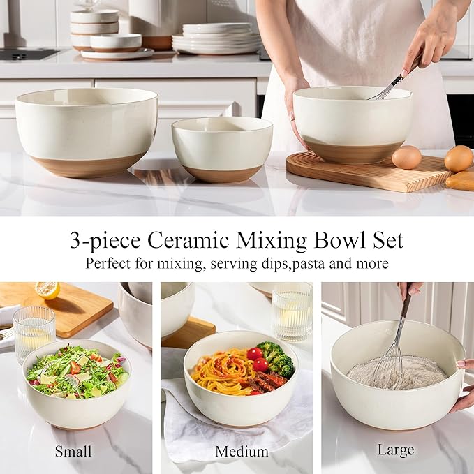 AmorArc Ceramic Mixing Bowls|Nesting Bowls Set of 3