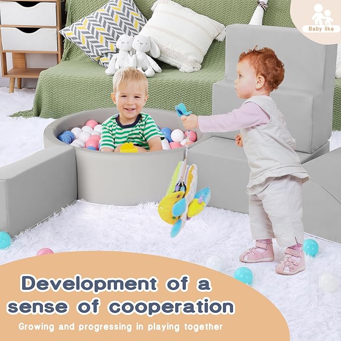 Foam Climbing Blocks for Toddler: with 4-Piece PU Leather Climbing Toys and a Ball Pit - Foam Ball Pit for Toddlers - Climbing Toys Indoor for Kids Crawling
