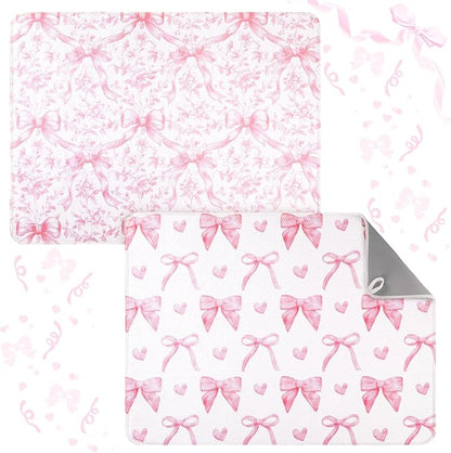 SiliFine 2 Pcs Large Coquette Pink Bow Dish Drying Mat Large