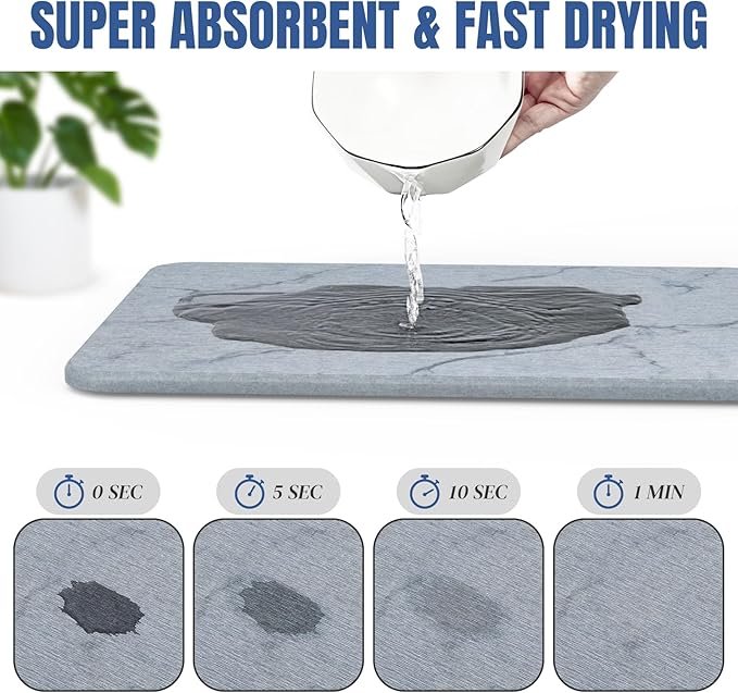 Quick Dry Stone Drying Mat for Kitchen Counter, Water-Absorbent Diatomaceous