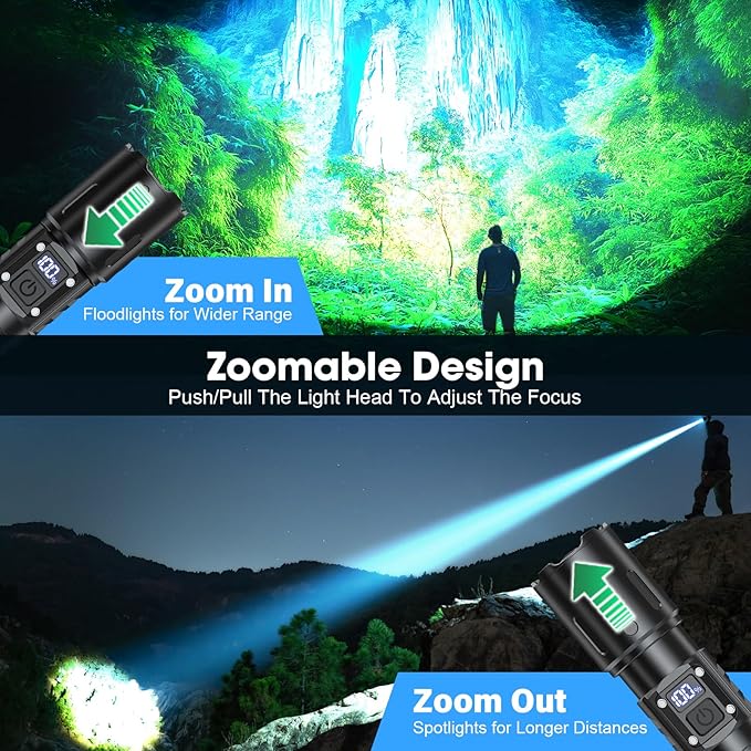 EDC Flashlights 2000 High Lumens Rechargeable - Long Beam Small Pocket LED Tactical Flashlight with Memory Function&Stepless Dimming&Power Display& IPX5 Waterproof for Emergency, Camping, Home