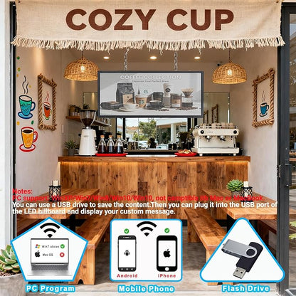 P6 Programmable LED Sign 40"x17", Outdoor Waterproof Digital Message Board