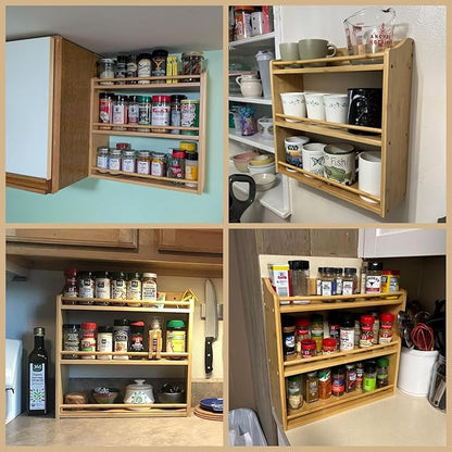 3 Tier Bamboo Spice Rack, Seasoning Jars Rack Shelf Spice Organizer