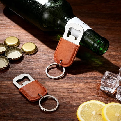 24 Pack Leather Bottle Opener, Bulk Bottle Opener Keychain, Blank PU Leather