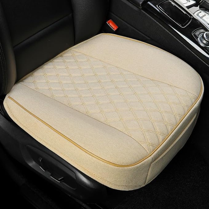 West Llama Linen Front Car Seat Cover Protector Anti-Slip Bottom Seat Cover Fits 95% of Vehicles,Wrapping Around The Bottom,Diamond Pattern(Beige-2Pcs)