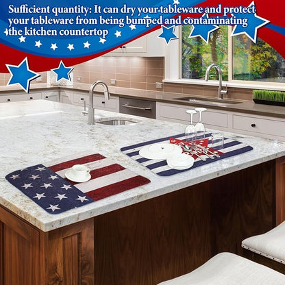 SiliFine 2 Pcs 4th of July Dish Drying Mat
