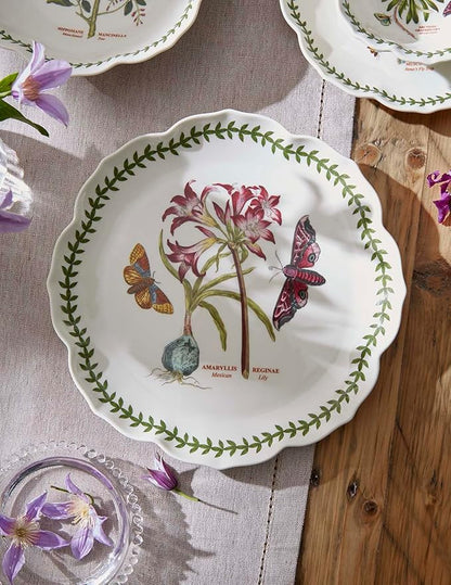 Portmeirion Botanic Garden Lotus Blossom Dinner Plates, Set of 4 - Mexican Lily Porcelain Plates with Butterfly Motif, 11.25" Floral Shape for Dining or Display - Oven, Microwave & Dishwasher Safe