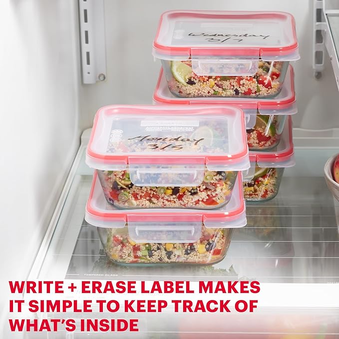 Pyrex Freshlock (5-Pack, 4 Cup) Glass Food Storage Containers Set, Airtight & Leakproof Locking Lids BPA-Free, Meal Prep Containers Set, Freezer Dishwasher Microwave Safe