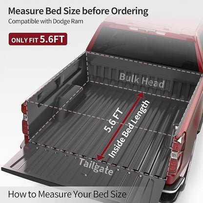 OEDRO Soft Roll Up Truck Bed Tonneau Cover Compatible with Dodge Ram 1500 New Body 2019 2020 2021 2022 2023 2024 2025 2026, 5.6ft Bed Without Rambox