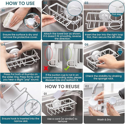 TAILI Sponge Holder with Strong Suction Cup, 4-in-1 Rustproof Sink Organizer
