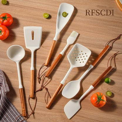 White Silicone Cooking Utensils Set, Kitchen Utensils Set 7 Pcs