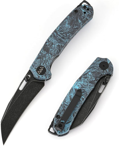 Folding Pocket Knife, 3.1" Stonewash Blade EDC Knife with Safety Liner Lock, Small Pocket Knife with Clip for Men, Sharp Camping Hiking Hunting Survival Knives