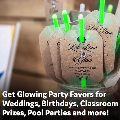PartySticks Green Glow Sticks - 100pk, 8 Inch Glow in the Dark Light Up Sticks and Connectors for Party Favors, Decorations, Necklaces and Bracelets